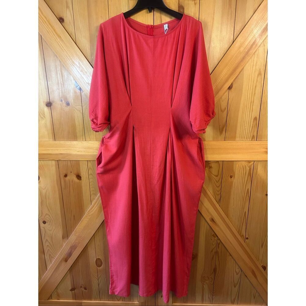 Oshoplive Salmon Linen Blend Maxi Dress 3/4 Kimono Sleeves NWT Size Large (5603)